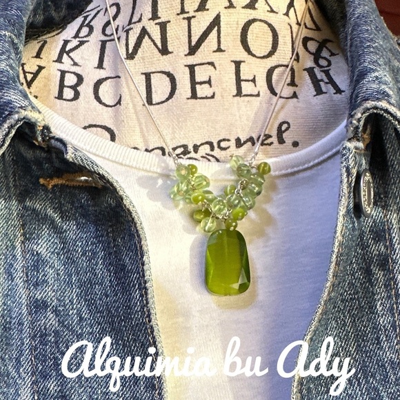 Peridot silver cluster statement necklace August birthstone - Picture 1 of 6